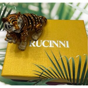 Rucinni Swarovski & Austria Crystals Tiger Mommy Baby Enamel‎ Figurine Art Decor